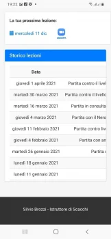 schermata da Smartphone della pagina dello storico delle lezioni